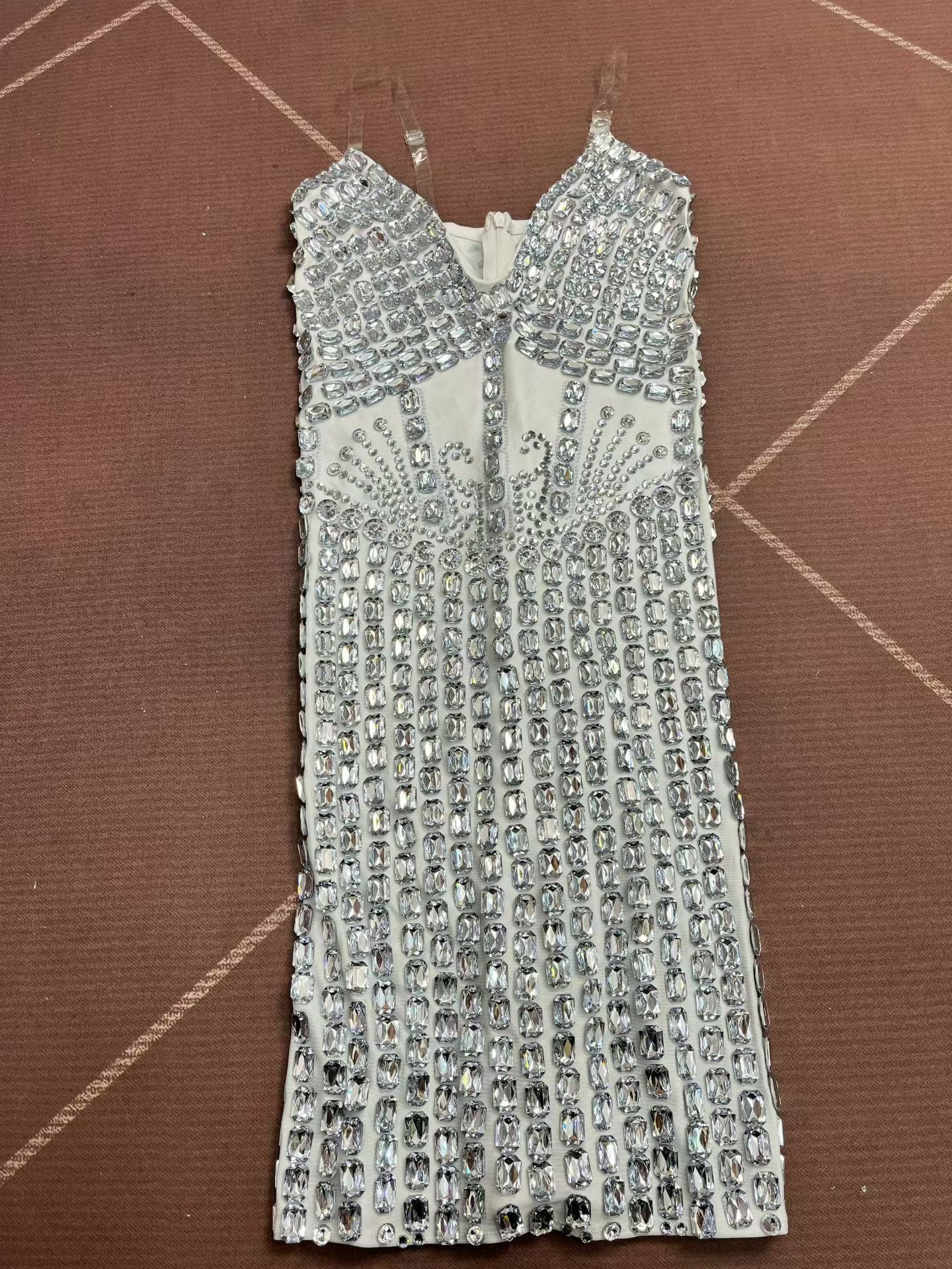 CELESINYI Yuandunpai Crystal White Shield Mini Dress