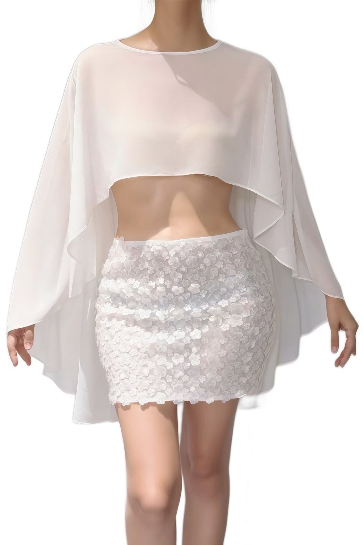 CELESINYI Chuju Dusty Pink Floral Cape Top Set