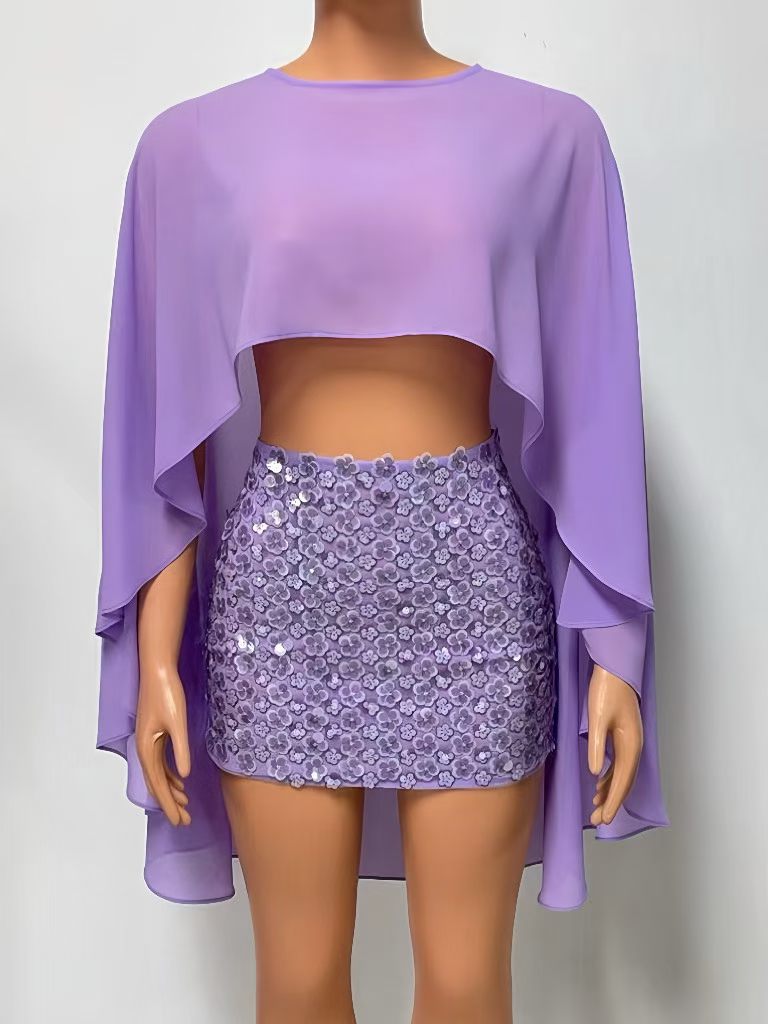 CELESINYI Chuju Dusty Pink Floral Cape Top Set