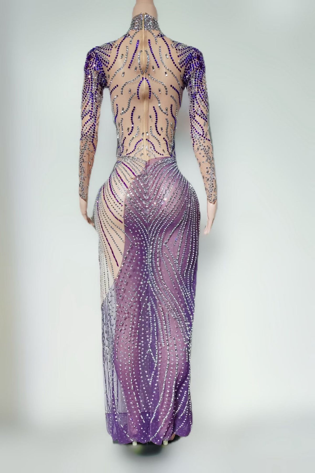 CELESINYI Ziyunshu Crystal Purple Illusion High Slit Gown
