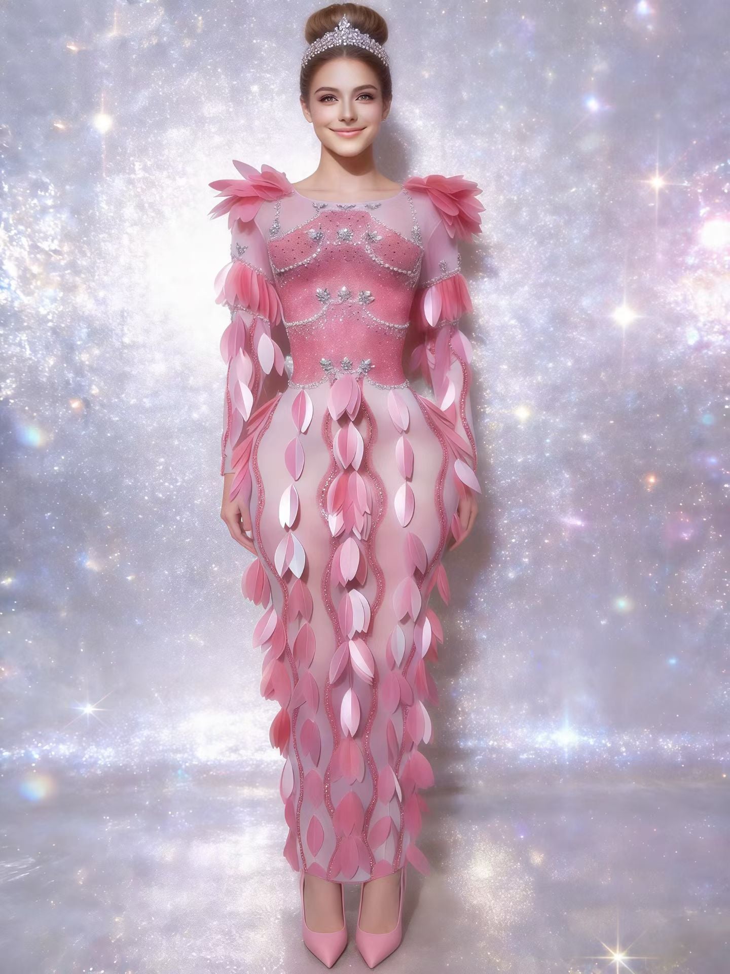 CELESINYI Zhixia Crystal Pink Feather Mermaid Gown (Long)