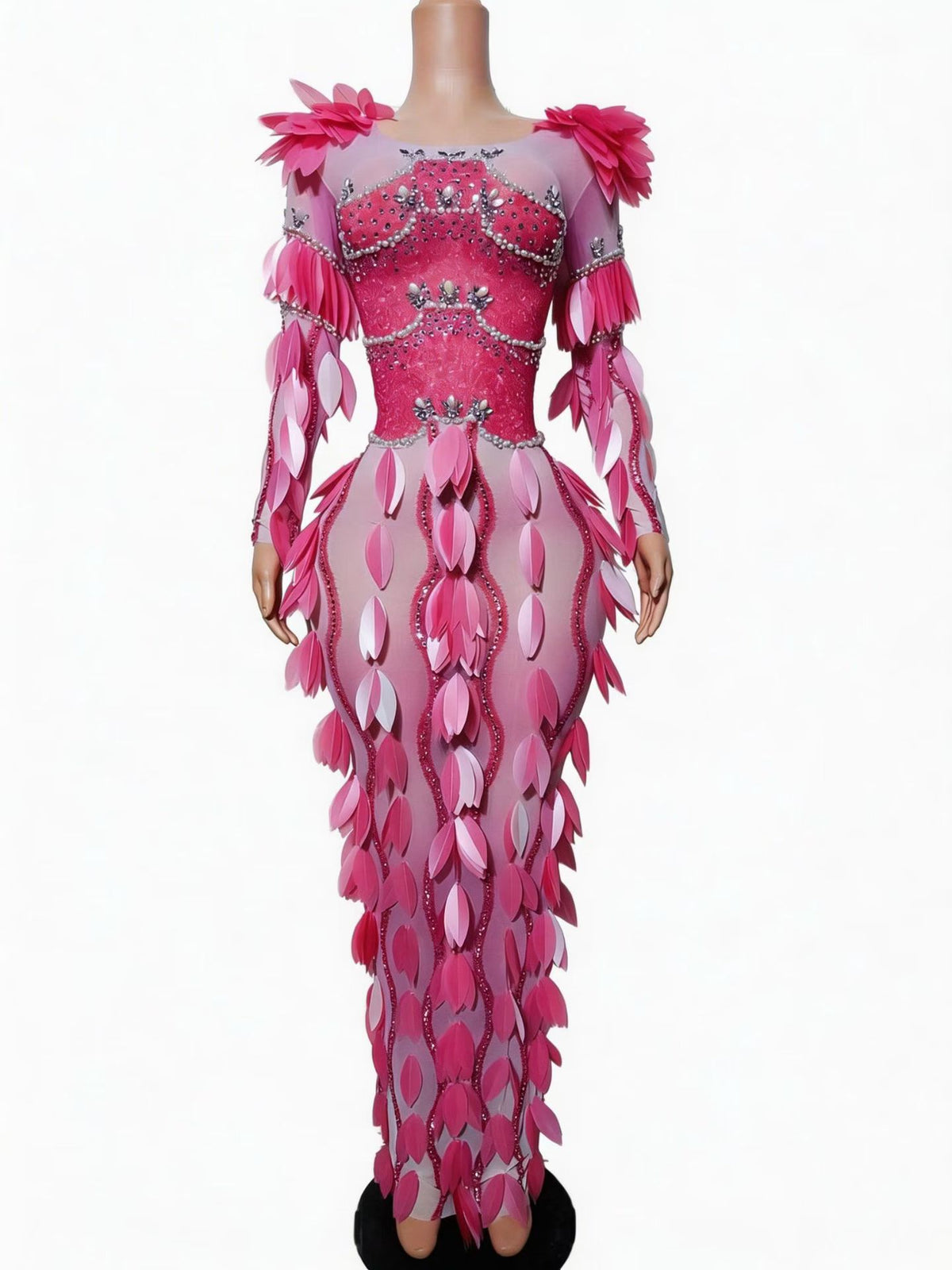 CELESINYI Zhixia Crystal Pink Feather Mermaid Gown (Long)