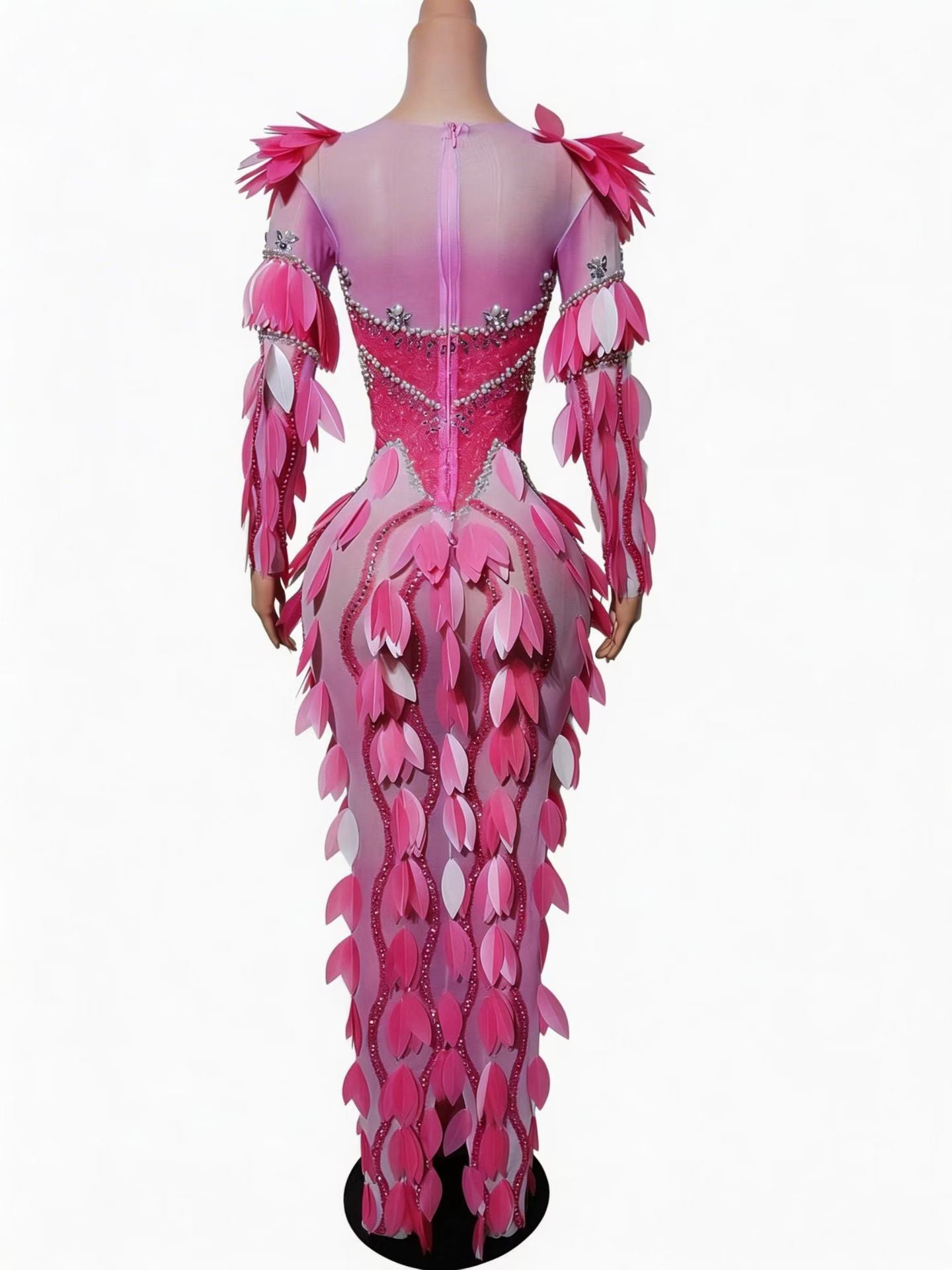 CELESINYI Zhixia Crystal Pink Feather Mermaid Gown (Long)