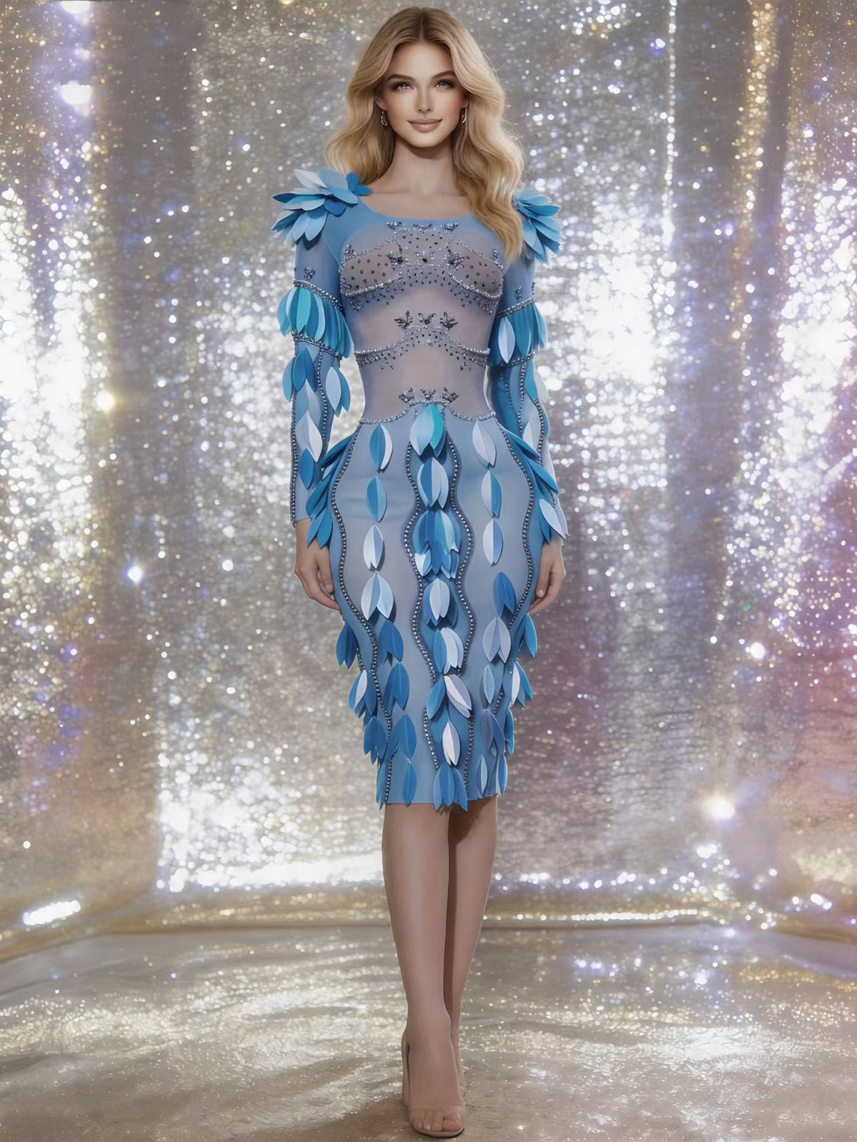CELESINYI Zhixia Crystal Pink Feather Mermaid Gown (Long)