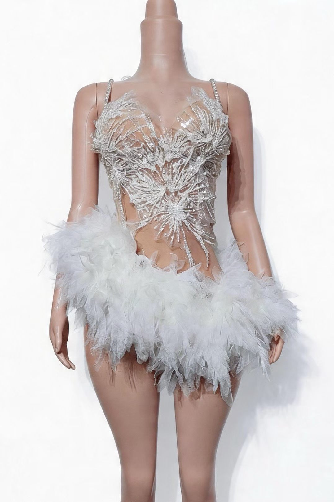 CELESINYI Bingcha Crystal Pearl Ballet Mini Dress