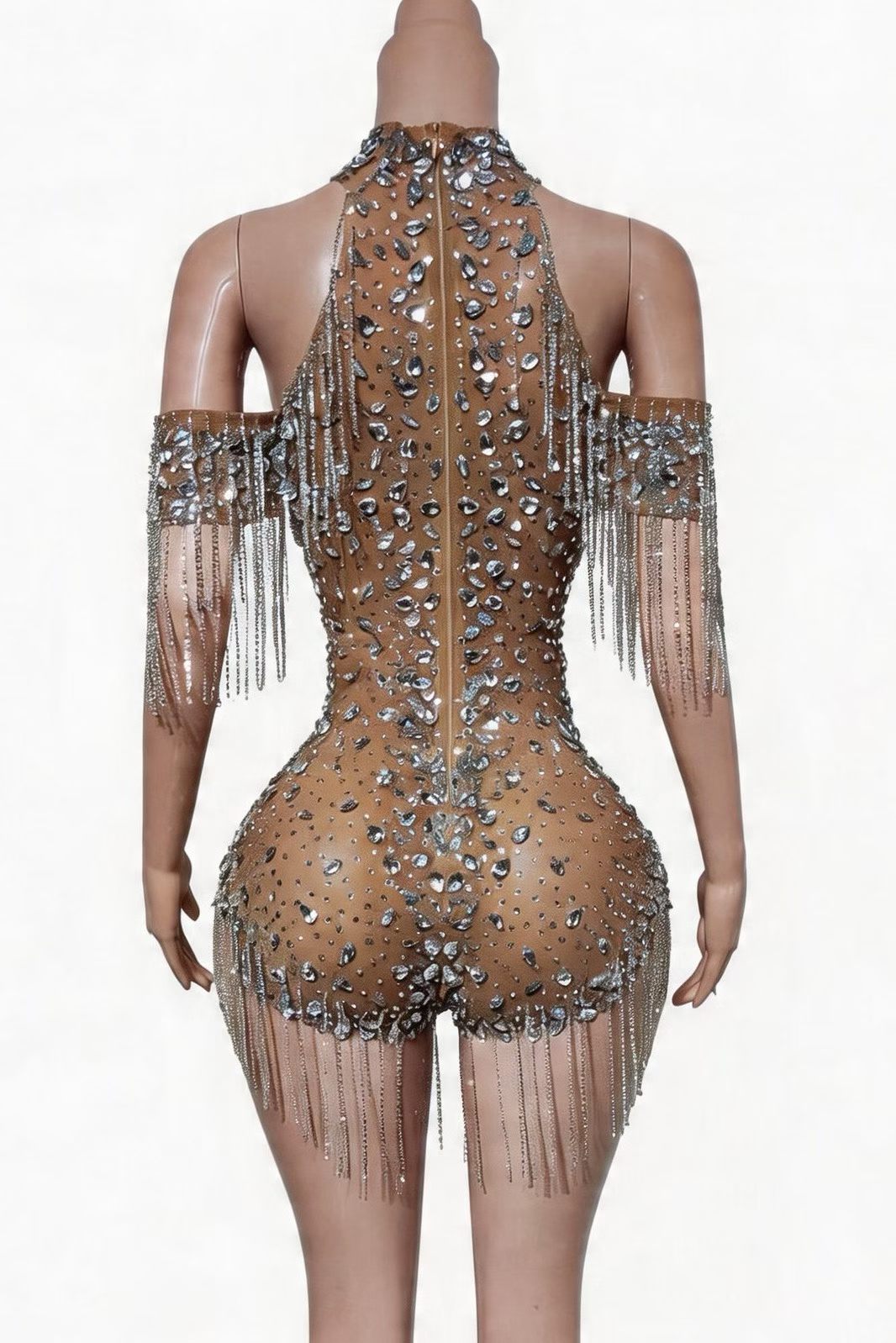 CELESINYI Dianying Crystal Fringe Sparkle Bodysuit