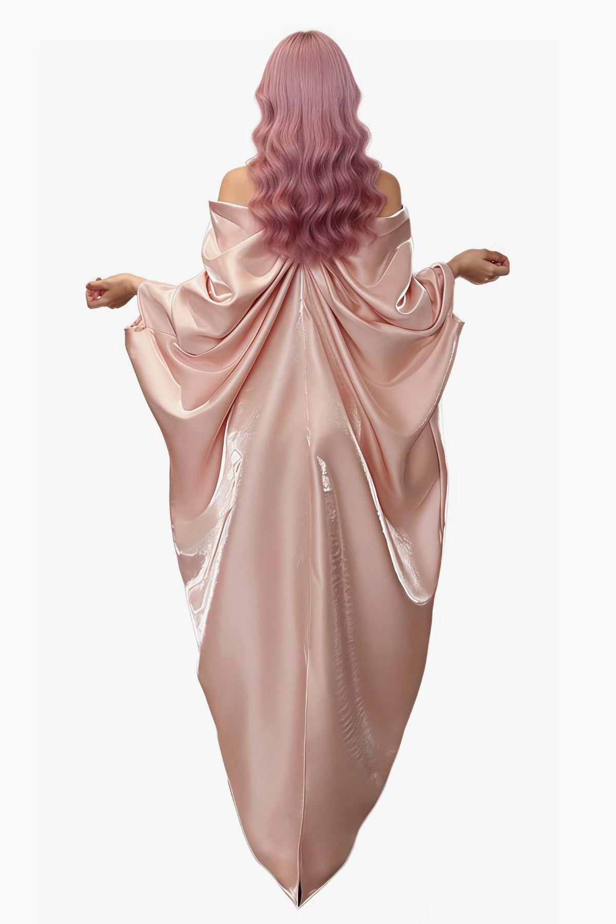 CELESINYI Jiaoyun Pearl Pink Satin Cape Gown