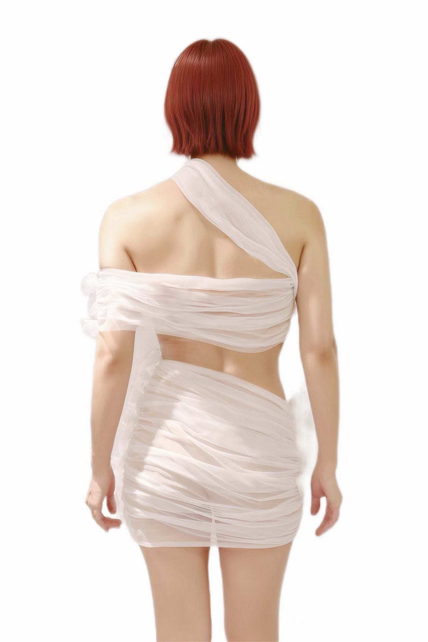 CELESINYI Moli Ivory Ruched Crop Top Set