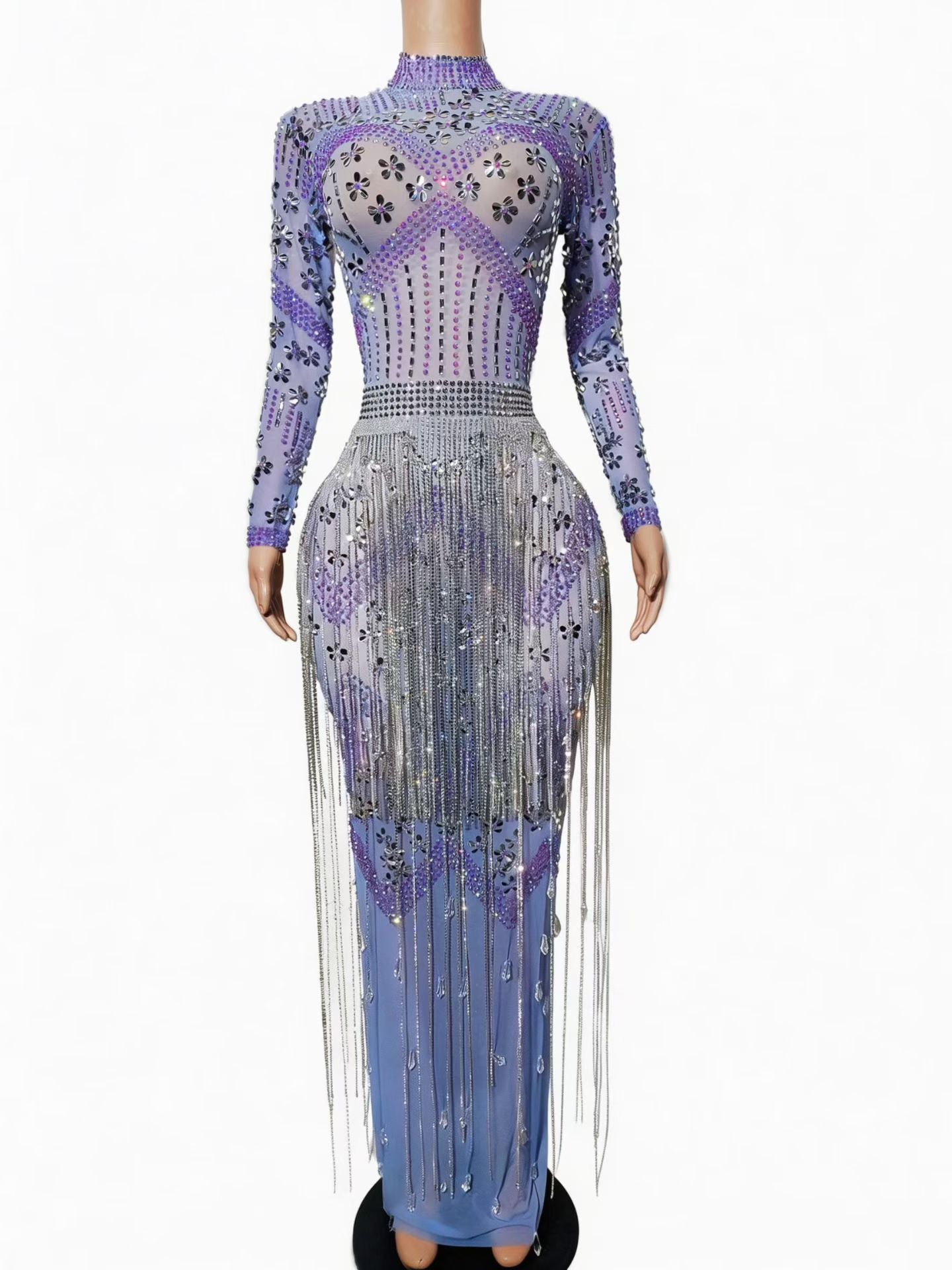CELESINYI Rouguifen Crystal Chain Fringe Illusion Gown