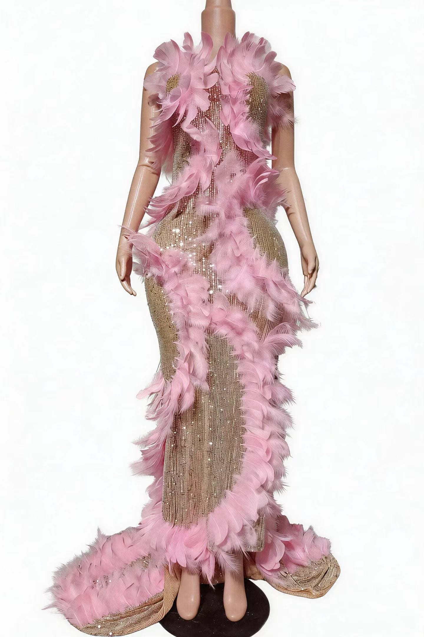 CELESINYI Huameiniao Crystal Pink Feather Fairy Gown