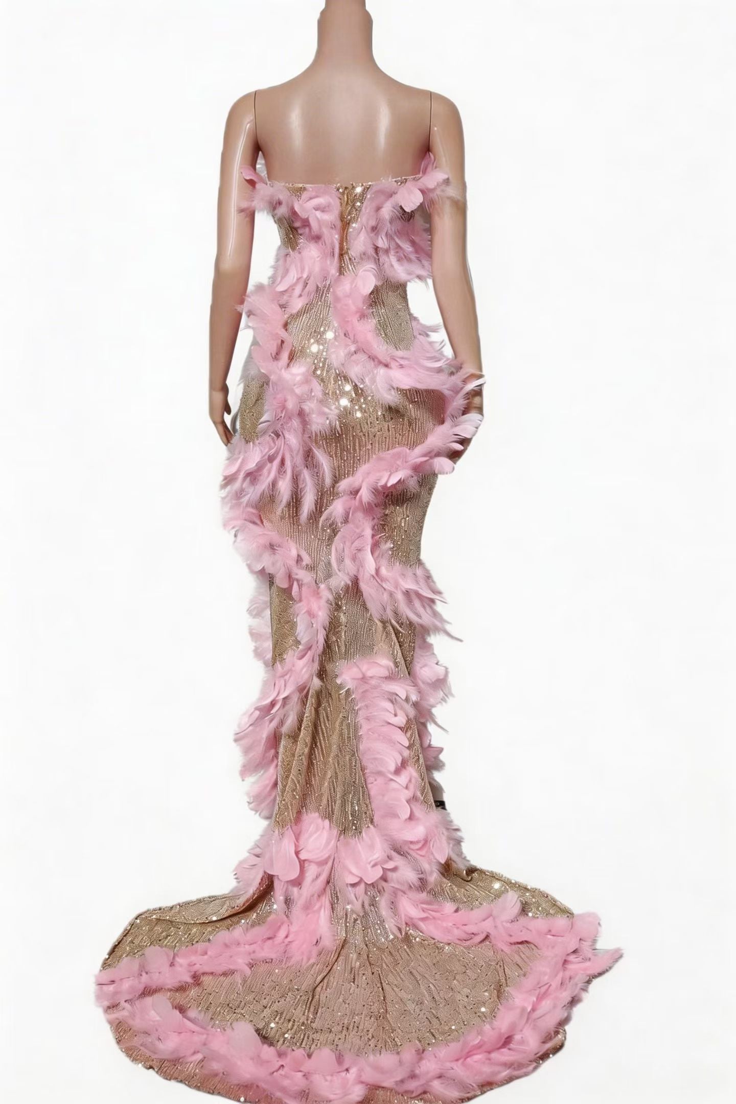 CELESINYI Huameiniao Crystal Pink Feather Fairy Gown