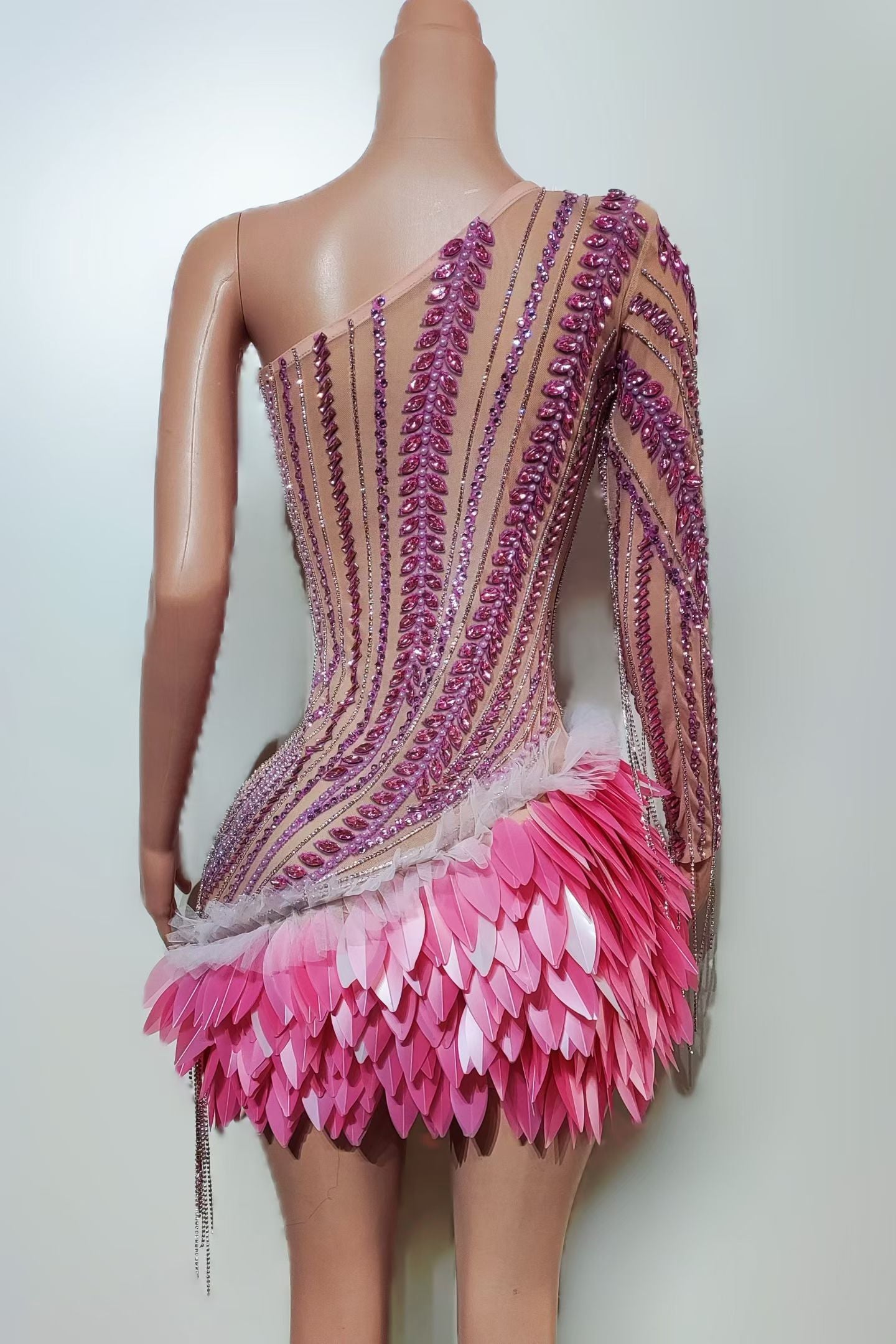 CELESINYI Fenmangxing Crystal Asymmetric One-Shoulder Bodysuit