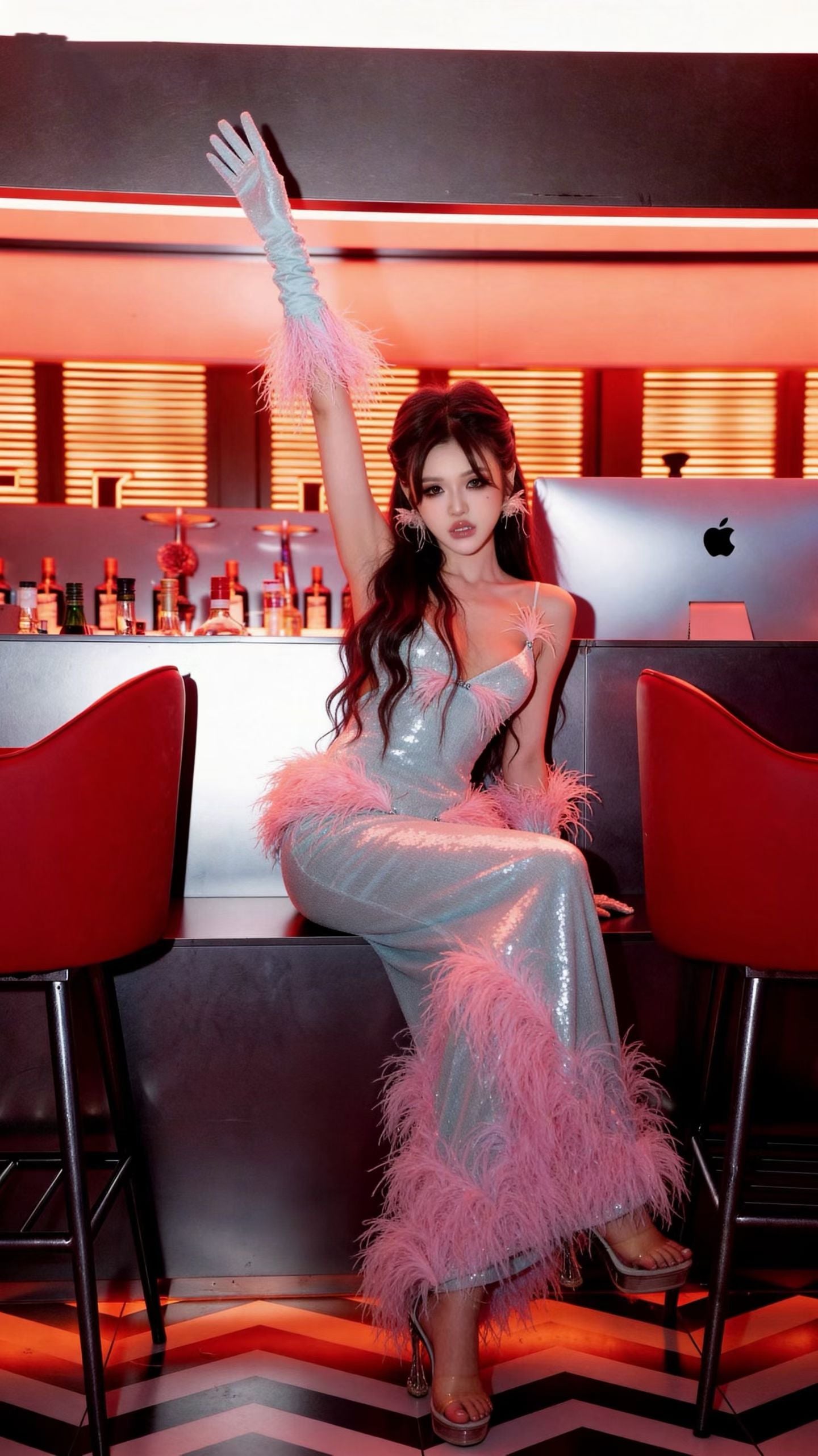 CELESINYI Lanfenjiaren Crystal Sequin Feather Mermaid Gown