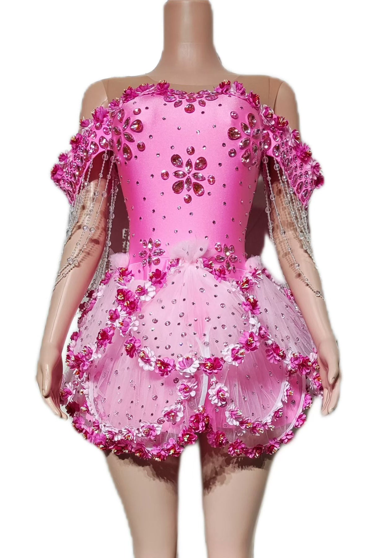 CELESINYI Taohua Crystal Peach Blossom Mini Dress