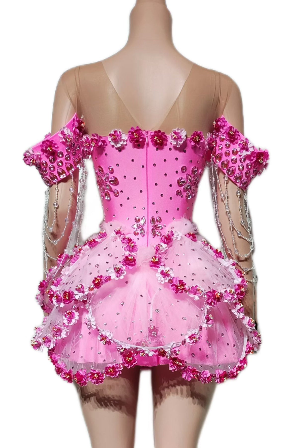 CELESINYI Taohua Crystal Peach Blossom Mini Dress