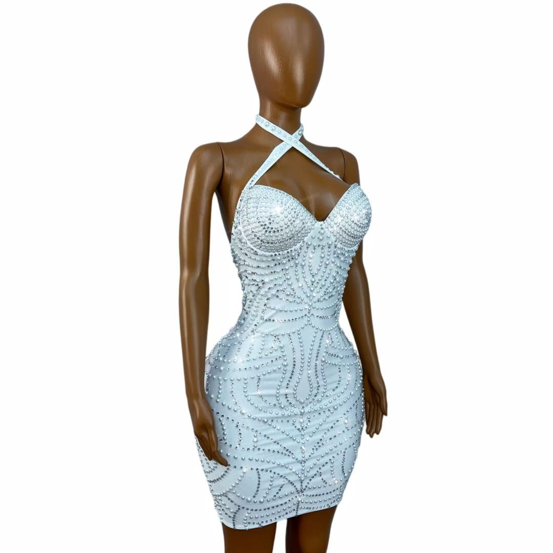 CELESINYI Yunxian Crystal Pearl Mini Dress