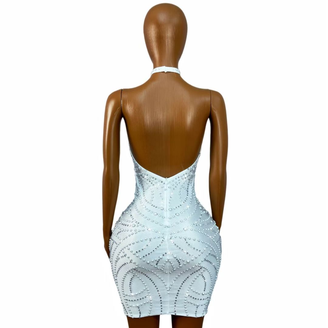 CELESINYI Yunxian Crystal Pearl Mini Dress
