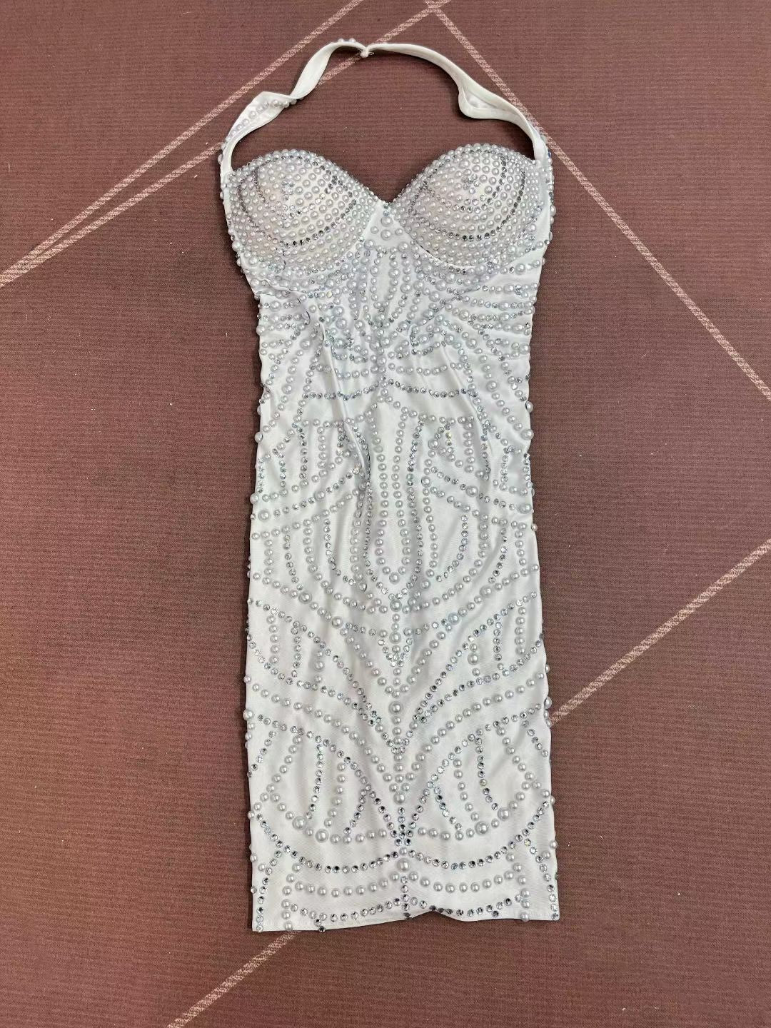 CELESINYI Yunxian Crystal Pearl Mini Dress