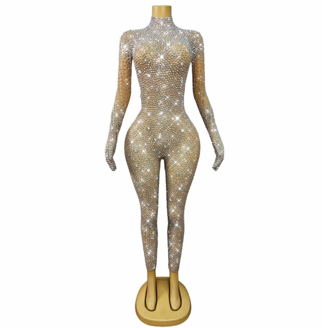 CELESINYI Shizuan Crystal Silver Glove Jumpsuit