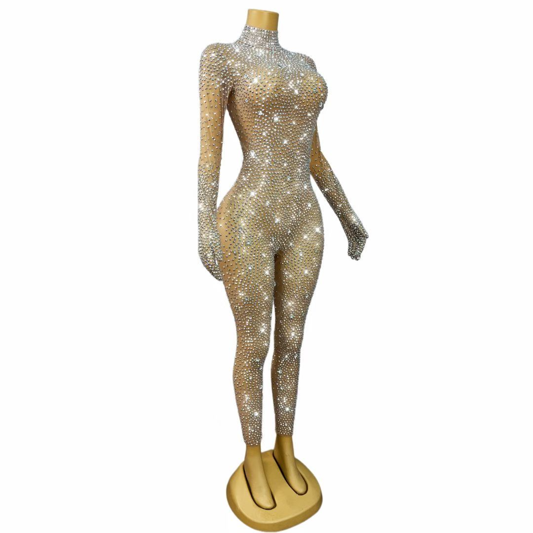 CELESINYI Shizuan Crystal Silver Glove Jumpsuit