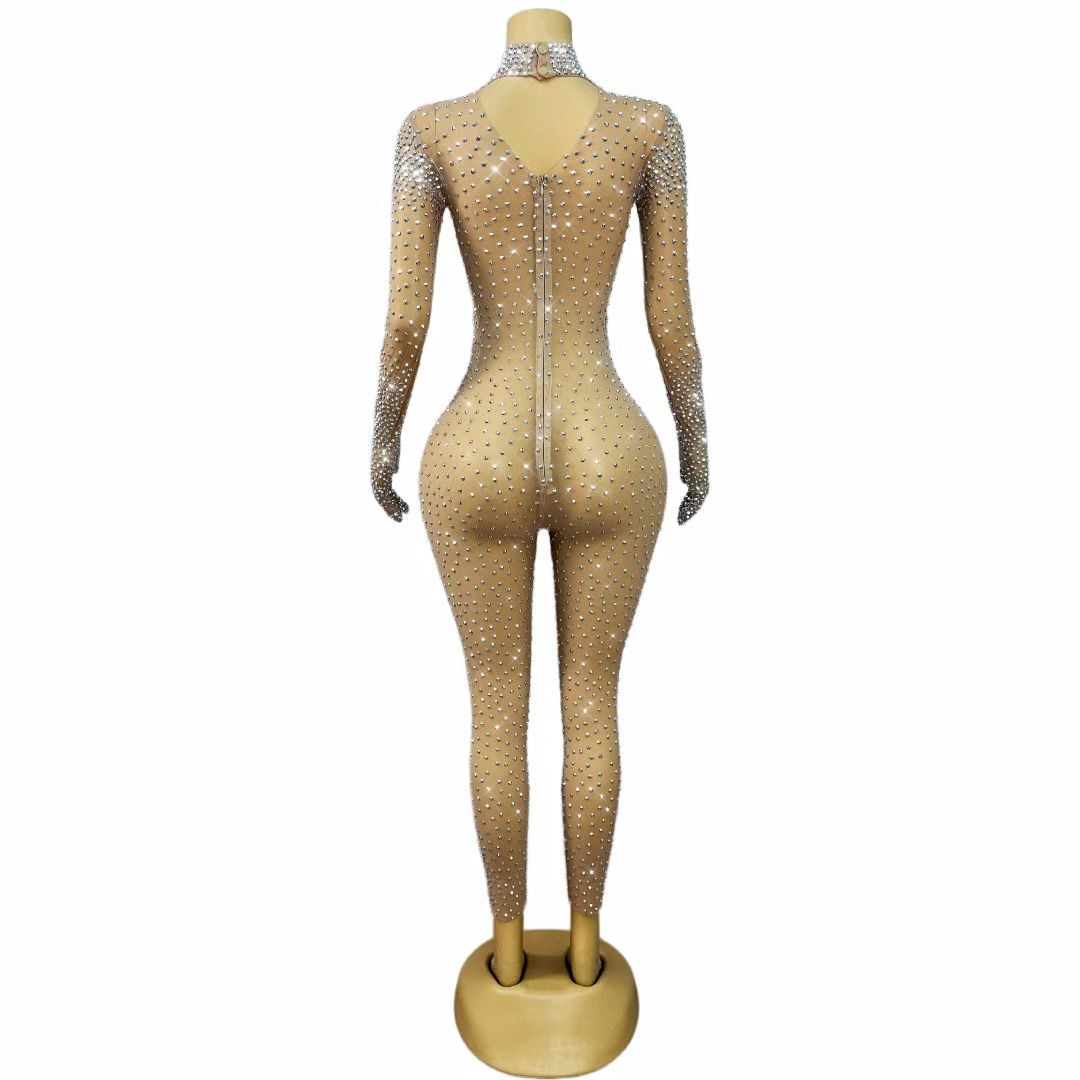 CELESINYI Shizuan Crystal Silver Glove Jumpsuit