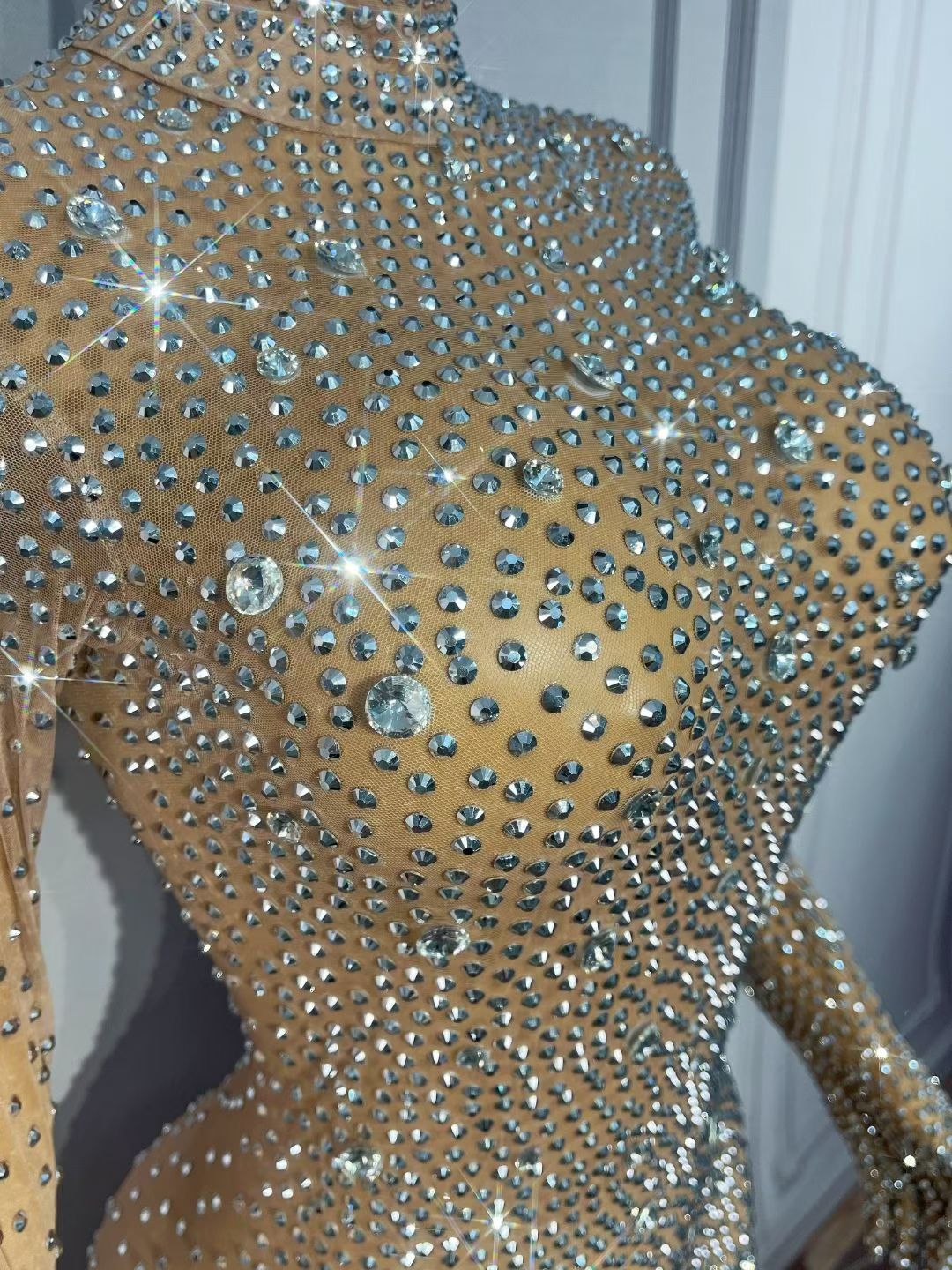 CELESINYI Shizuan Crystal Silver Glove Jumpsuit