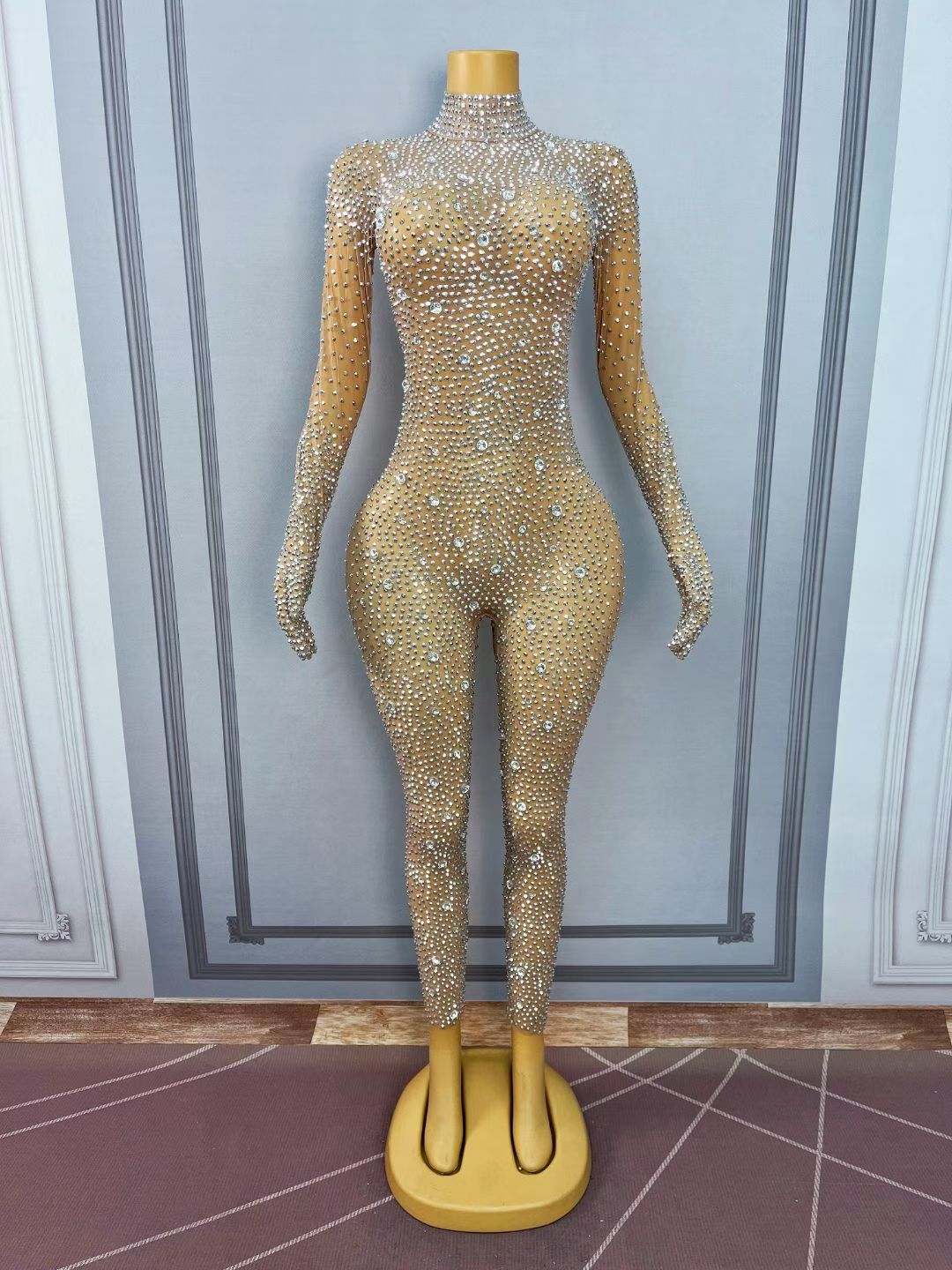 CELESINYI Shizuan Crystal Silver Glove Jumpsuit