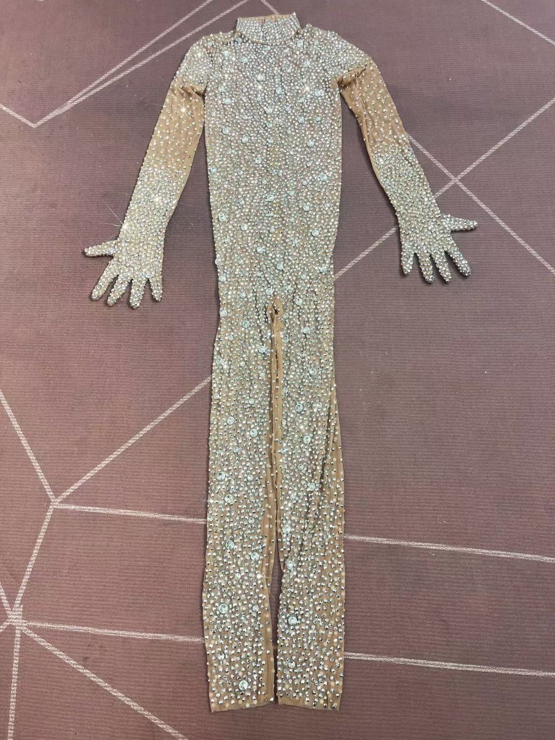 CELESINYI Shizuan Crystal Silver Glove Jumpsuit