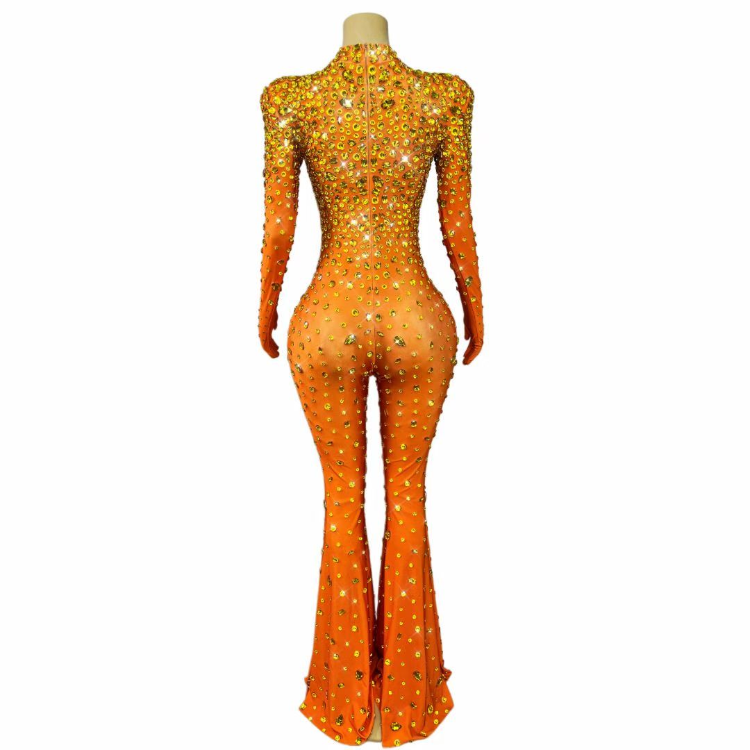 CELESINYI Dashuijing Crystal Bell-Bottom Jumpsuit (Orange)