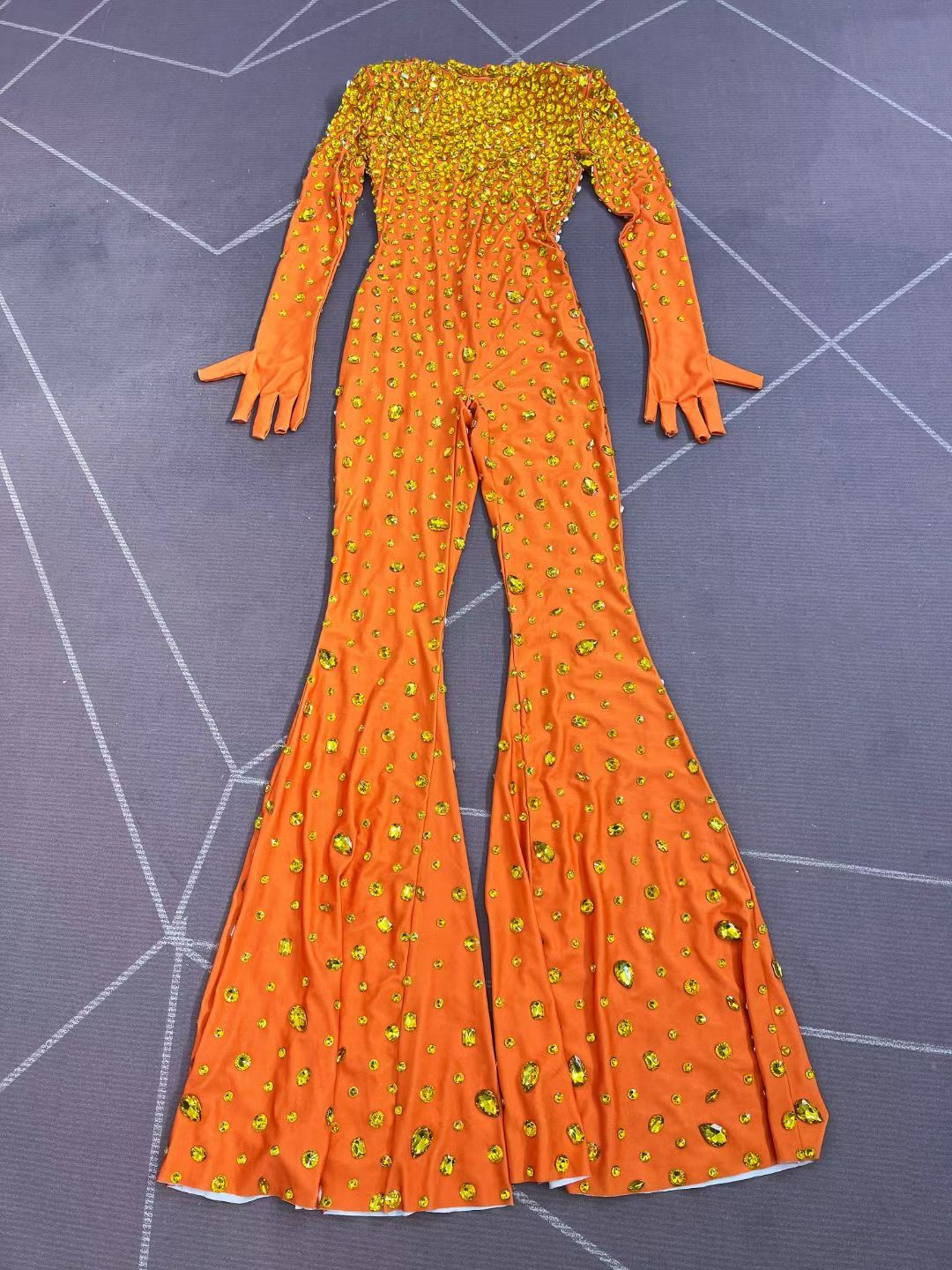 CELESINYI Dashuijing Crystal Bell-Bottom Jumpsuit (Orange)