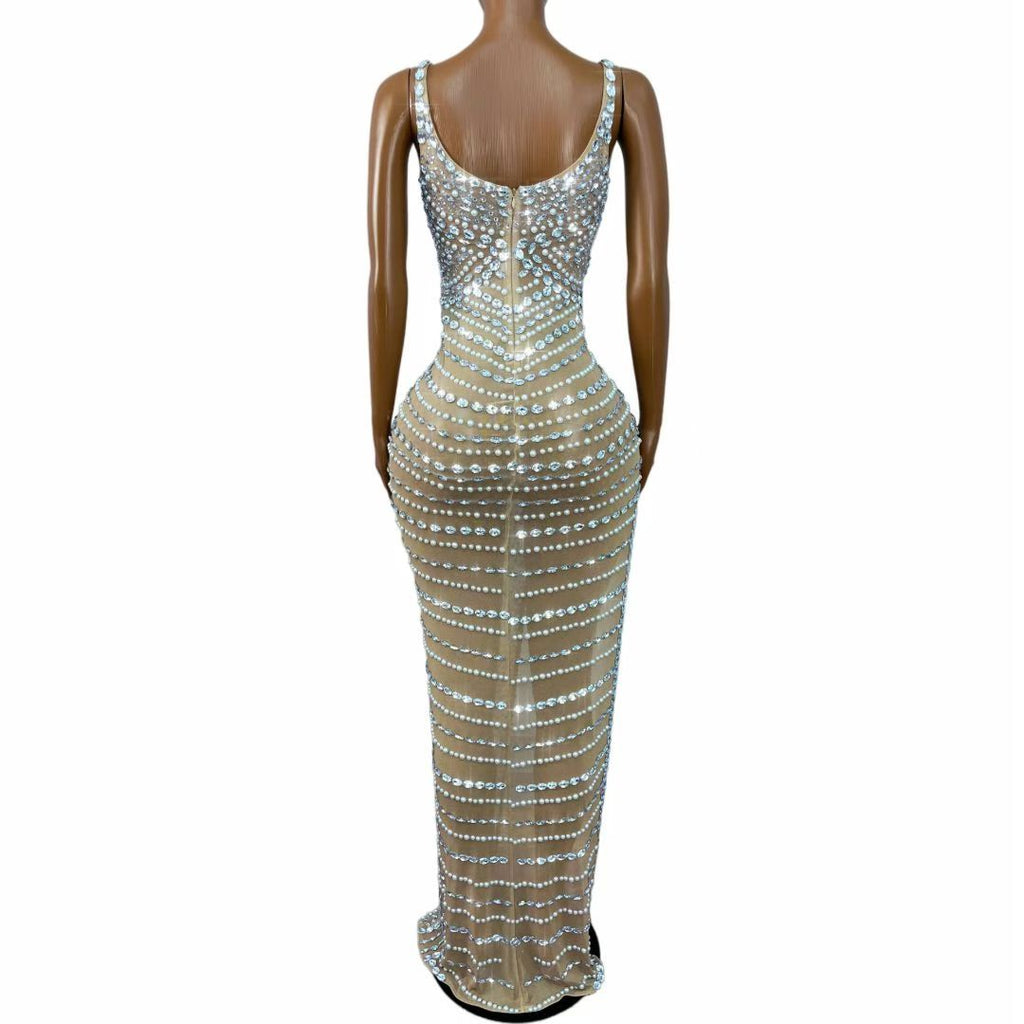 CELESINYI Dankai Crystal Pearl High Slit Gown