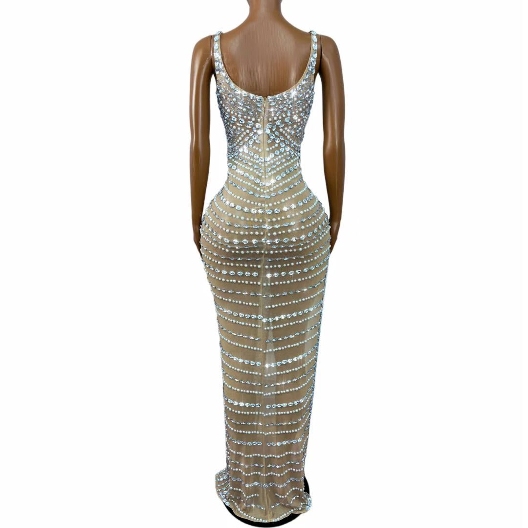CELESINYI Dankai Crystal Pearl High Slit Gown