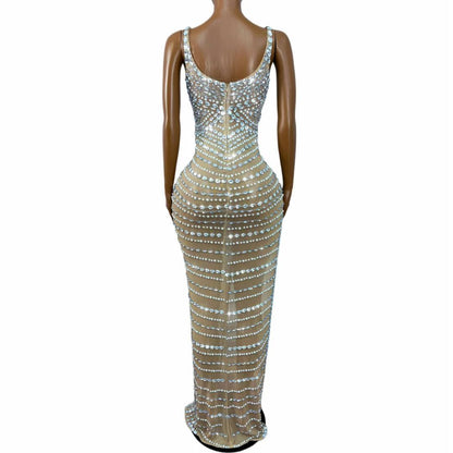 CELESINYI Dankai Crystal Pearl High Slit Gown