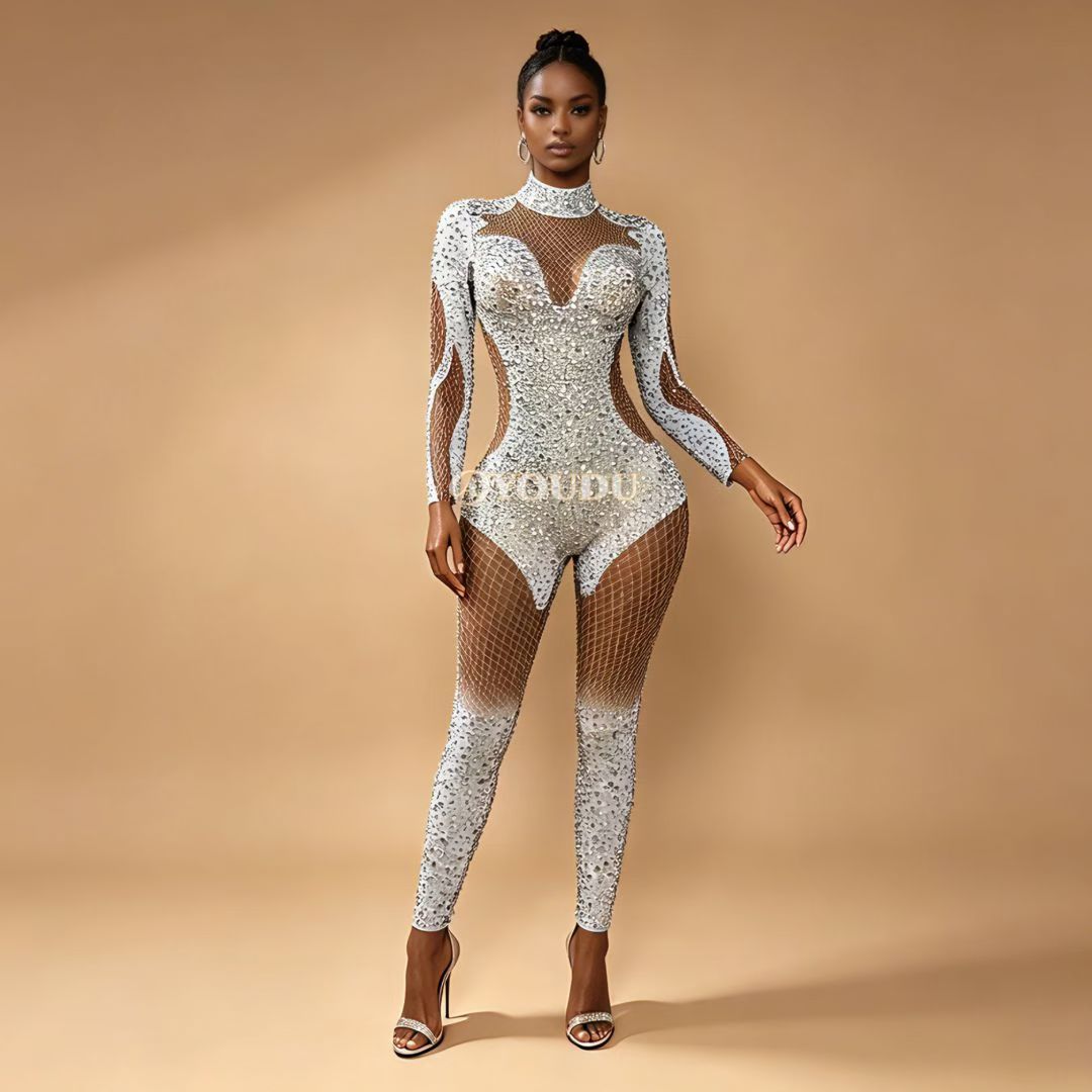 CELESINYI Kaier Crystal High Neck Jumpsuit