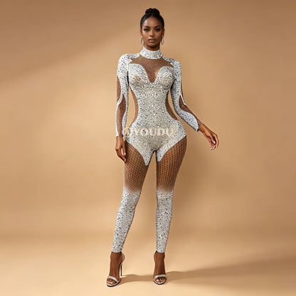 CELESINYI Kaier Crystal High Neck Jumpsuit