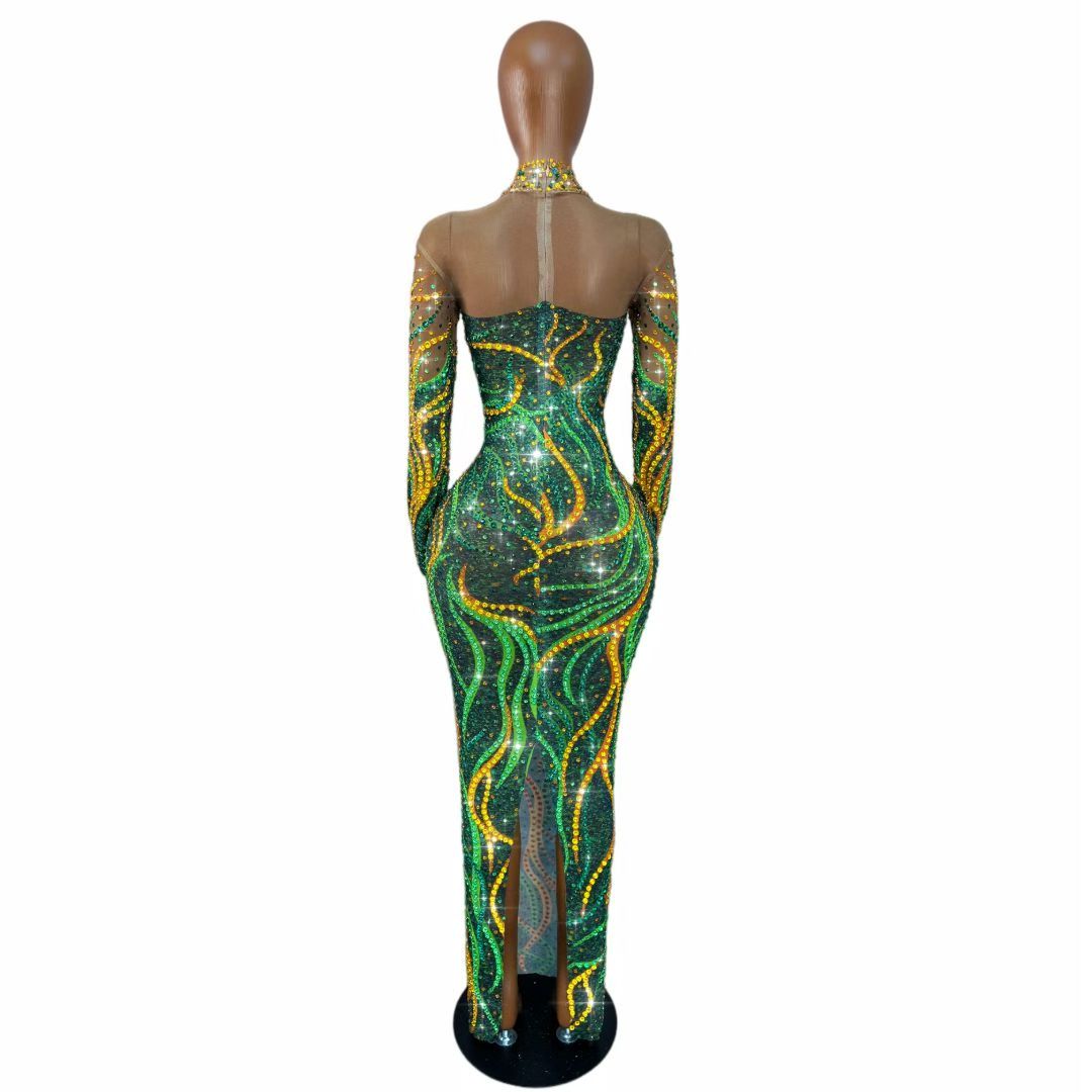 CELESINYI Shuren Crystal Tree Print Long Sleeve Gown