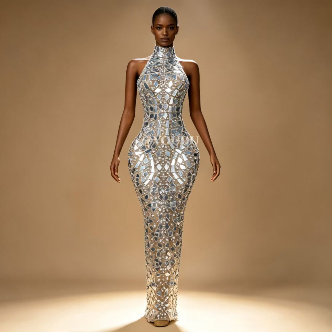 CELESINYI Jingshe Crystal Mirror Mosaic Gown