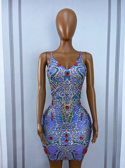 CELESINYI Lanwenyu Crystal Baroque Gem Mini Dress