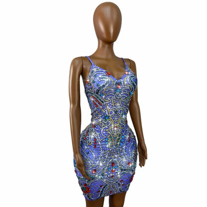 CELESINYI Lanwenyu Crystal Baroque Gem Mini Dress