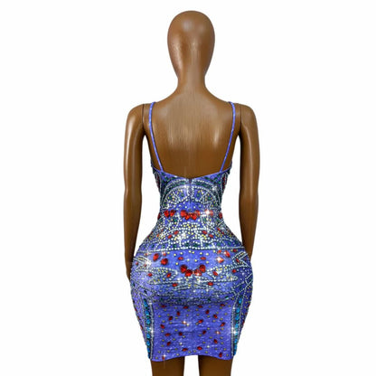CELESINYI Lanwenyu Crystal Baroque Gem Mini Dress