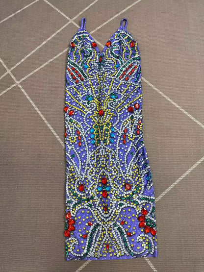 CELESINYI Lanwenyu Crystal Baroque Gem Mini Dress