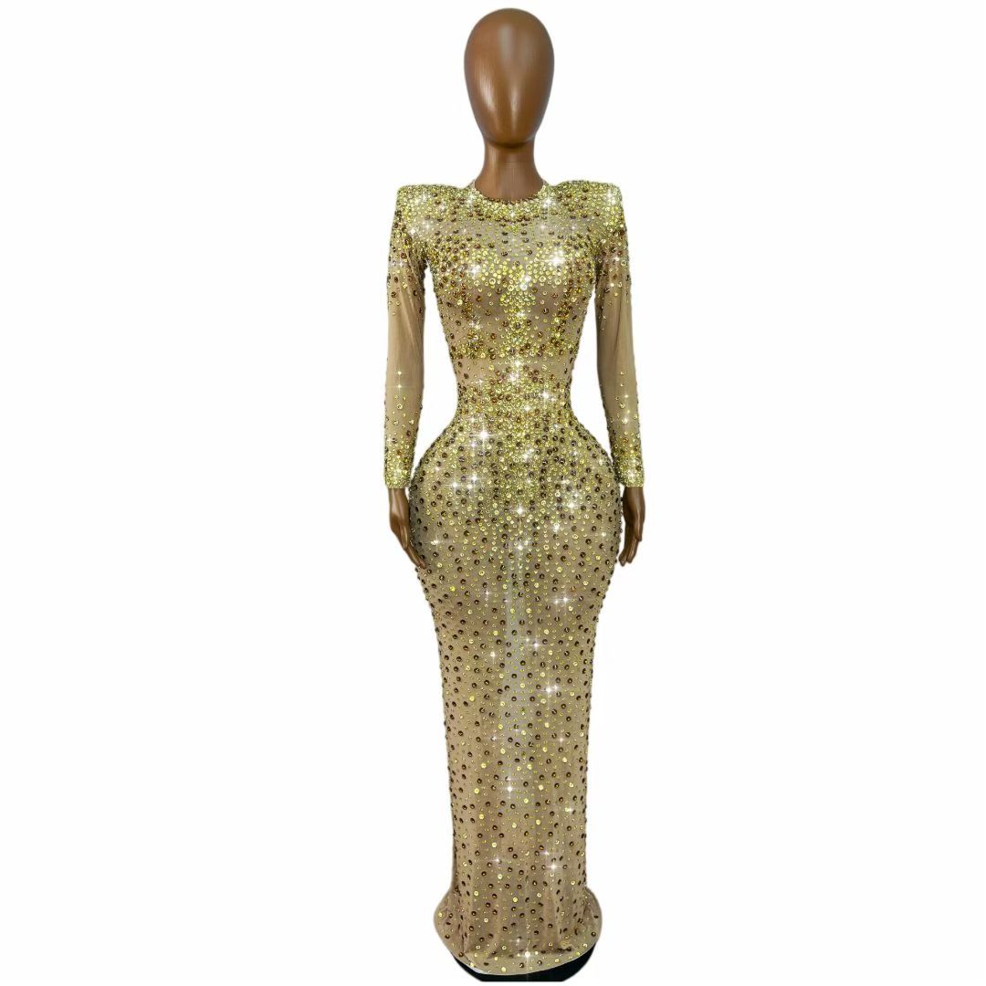 CELESINYI Kafeidou Crystal Gold Long Sleeve Gown