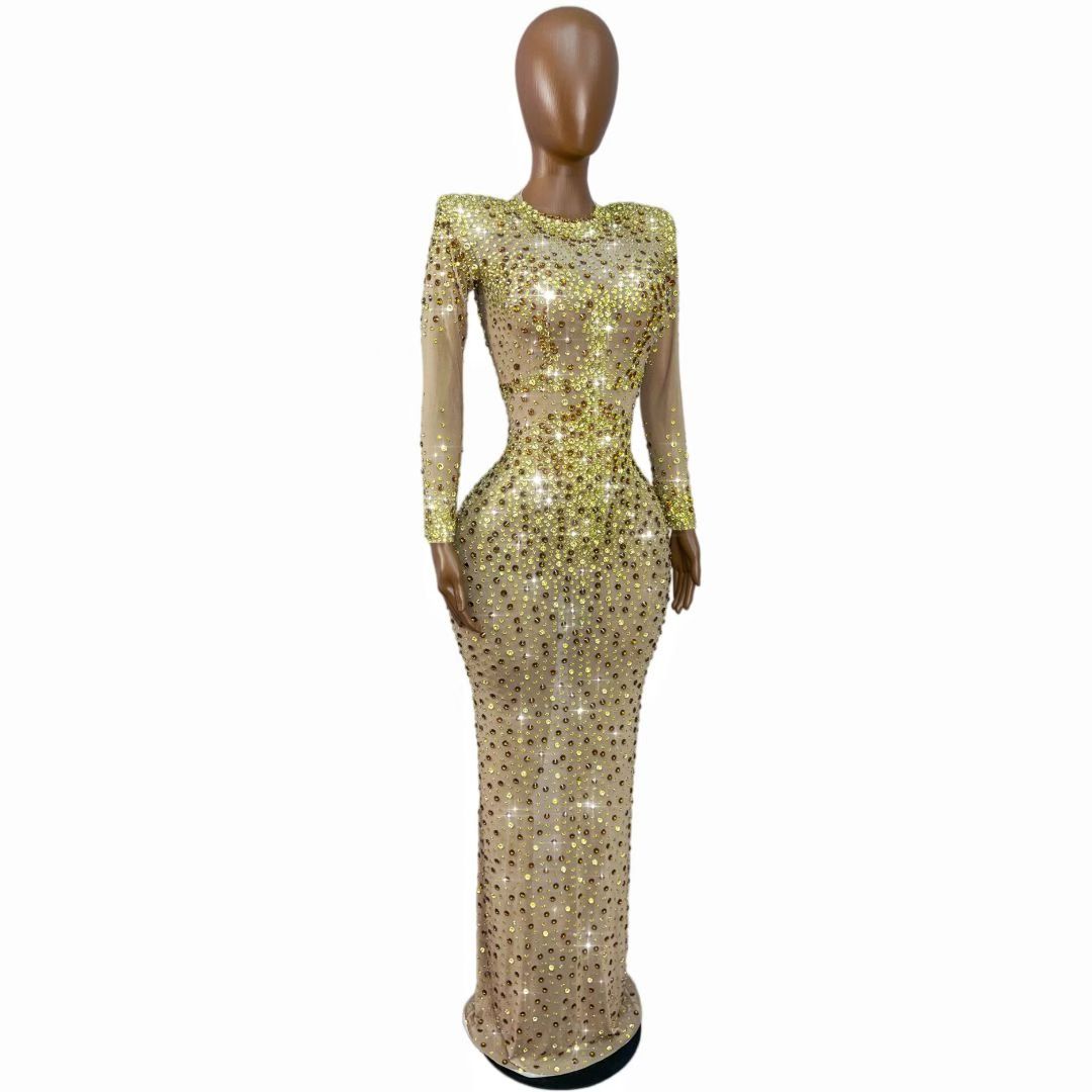 CELESINYI Kafeidou Crystal Gold Long Sleeve Gown