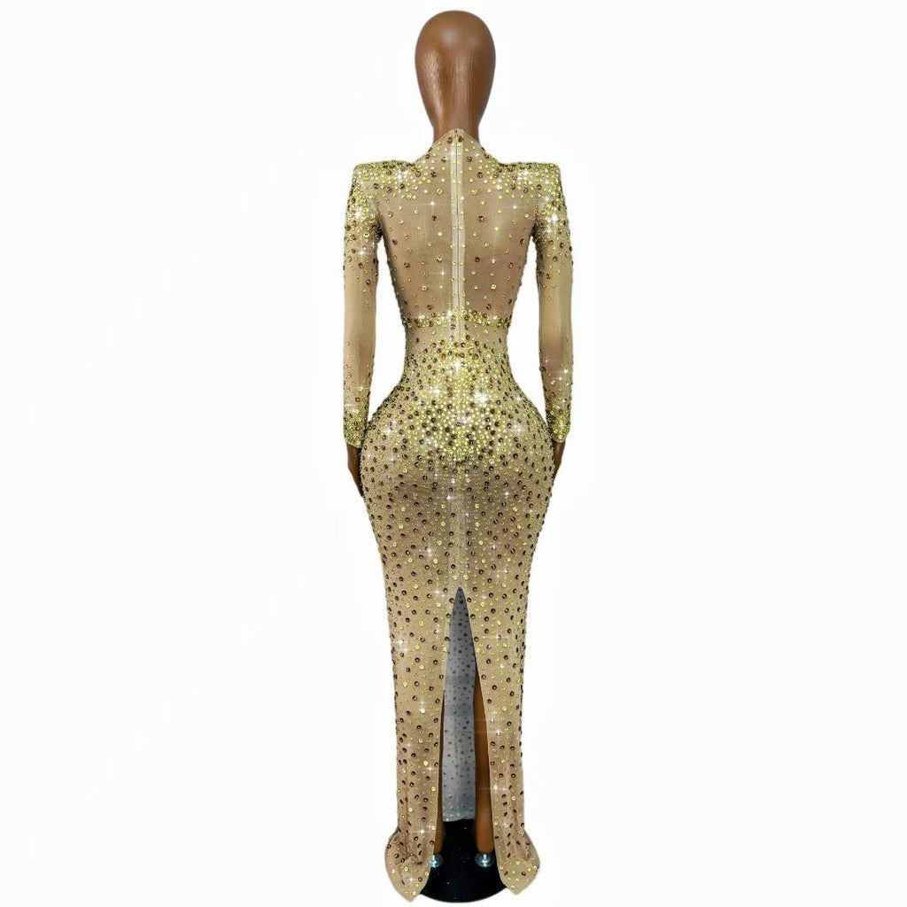 CELESINYI Kafeidou Crystal Gold Long Sleeve Gown