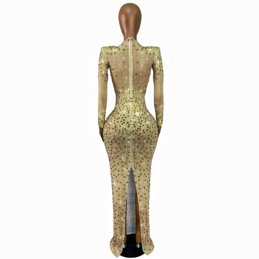 CELESINYI Kafeidou Crystal Gold Long Sleeve Gown