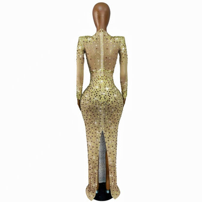 CELESINYI Kafeidou Crystal Gold Long Sleeve Gown