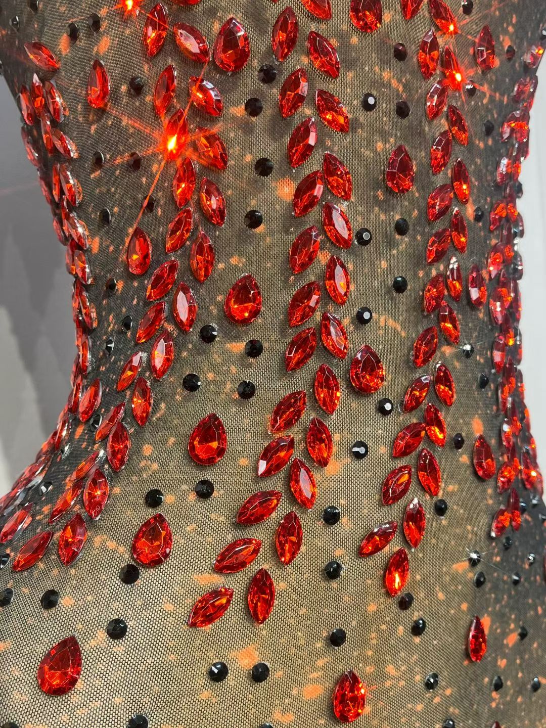 CELESINYI Hongyanyan Crystal Flame Halter Mini Dress