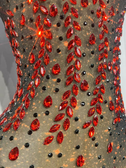 CELESINYI Hongyanyan Crystal Flame Halter Mini Dress