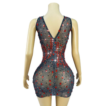 CELESINYI Hongyanyan Crystal Flame Halter Mini Dress