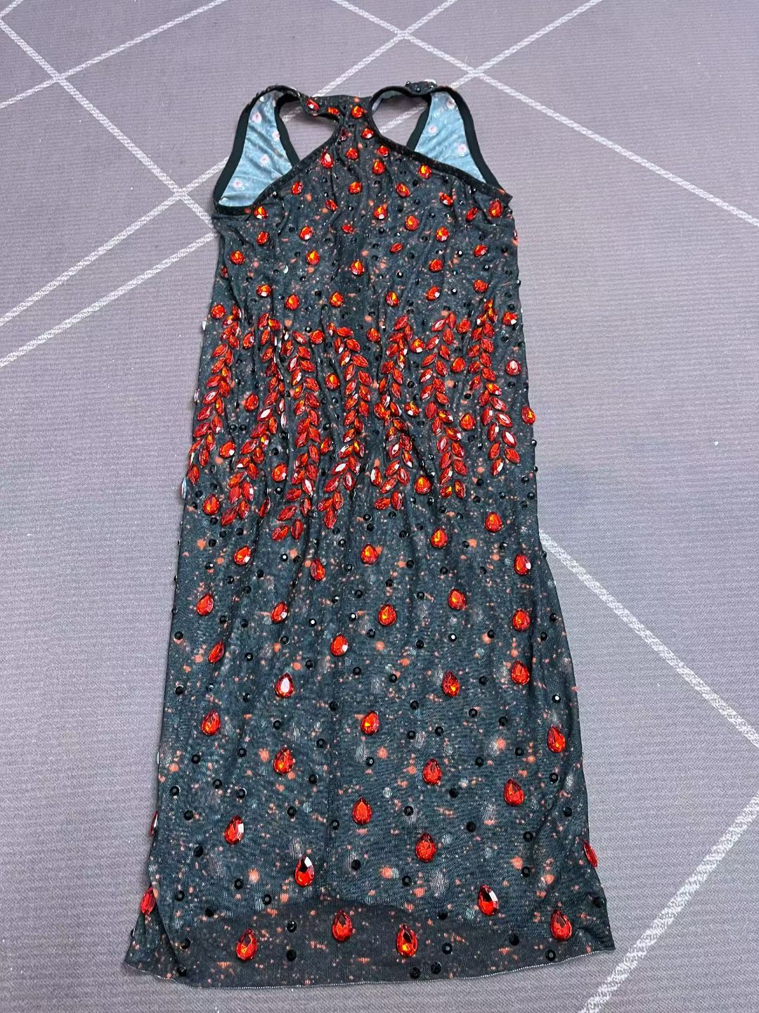CELESINYI Hongyanyan Crystal Flame Halter Mini Dress